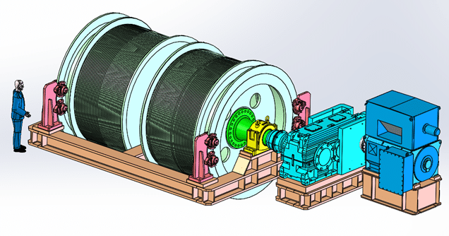 Design drawing of the dual-drum North Winder illustrating its various components and set-up